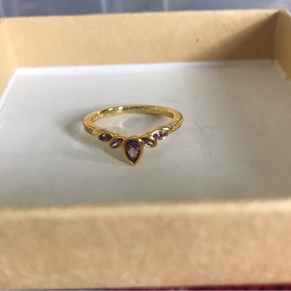 Gold-Plated Ring with Purple Gem Accents - Size 6.5